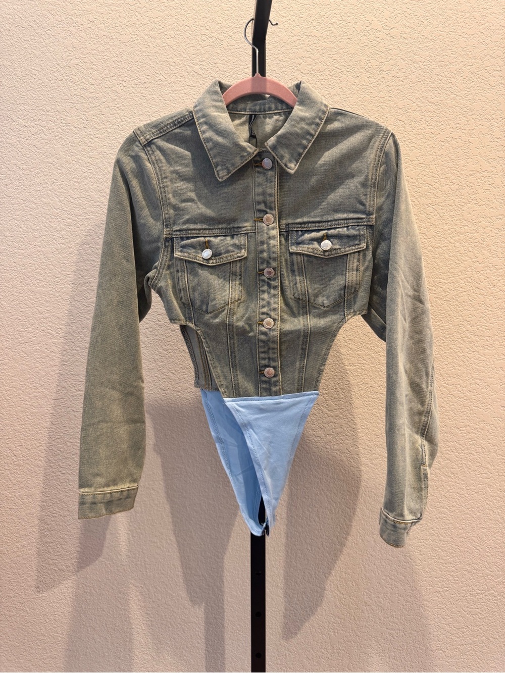 New PrettyLittleThing  Denim Cropped Bodysuit